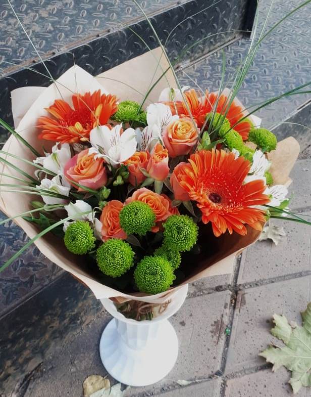 Букет цветов из: Герберы, Хризантемы, Альстромерии и Розы в Старом Победилово