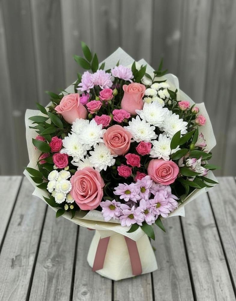 Букет цветов из: Альстромерии, Гвоздики, Розы и Хризантемы в Старом Победилово