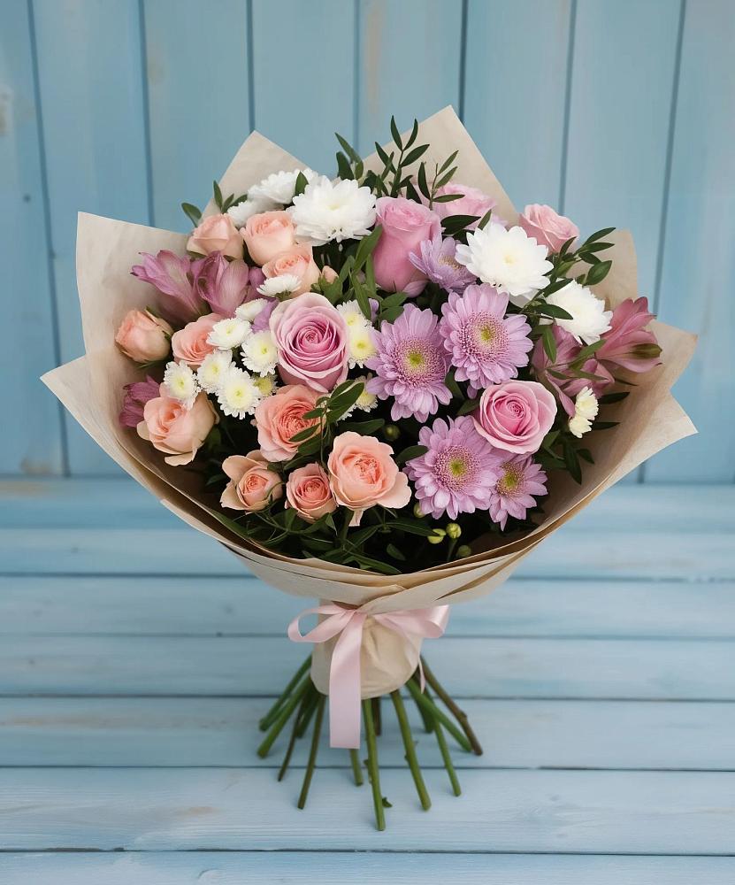 Букет цветов из: Хризантемы, Розы и Альстромерии в Старом Победилово