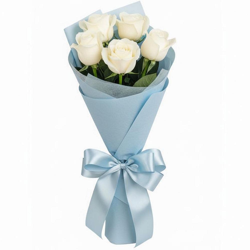 Букет 5 Белых роз Проуд в Старом Победилово