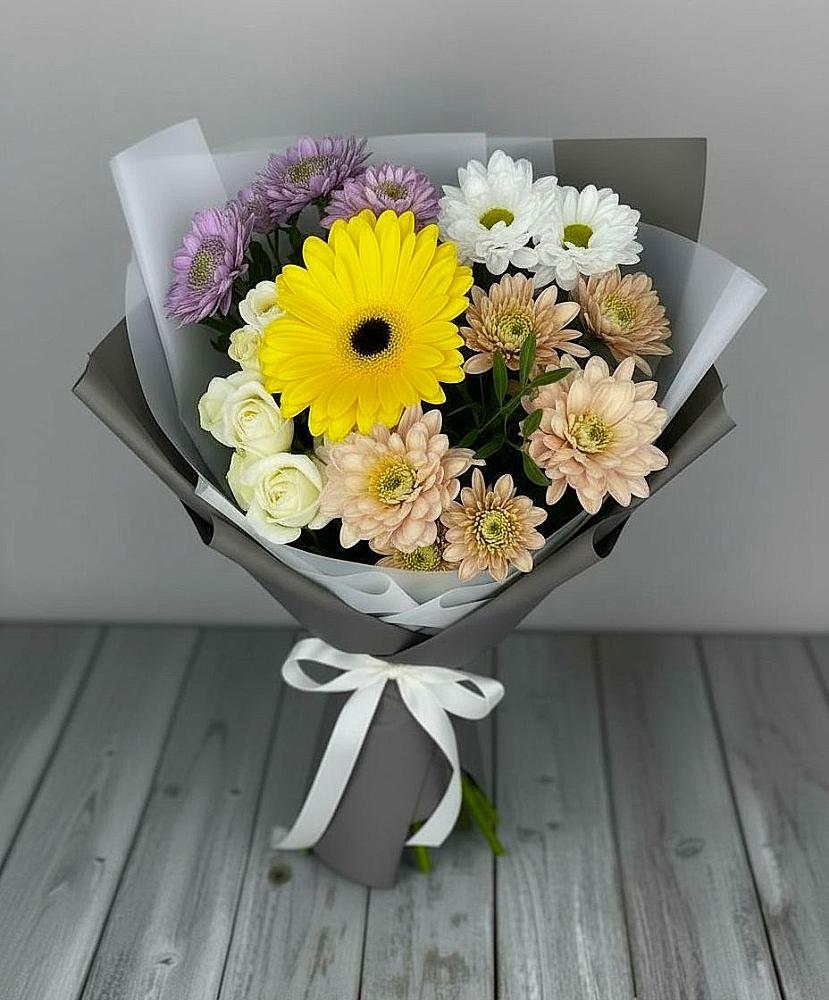 Букет цветов из: Розы, Герберы и Хризантемы в Старом Победилово