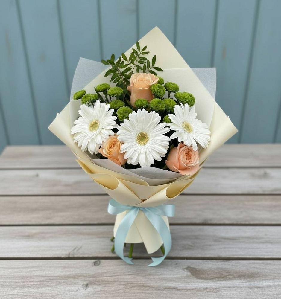 Букет цветов из: Герберы, Розы и Хризантемы в Старом Победилово