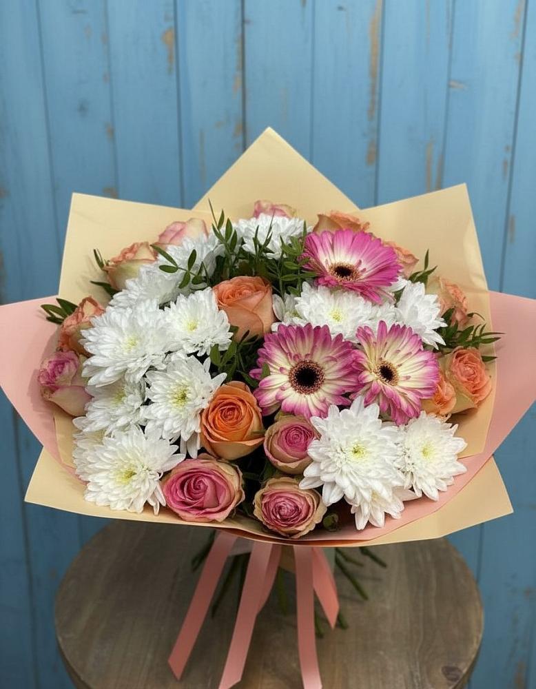 Букет цветов из: Розы, Герберы и Хризантемы в Старом Победилово