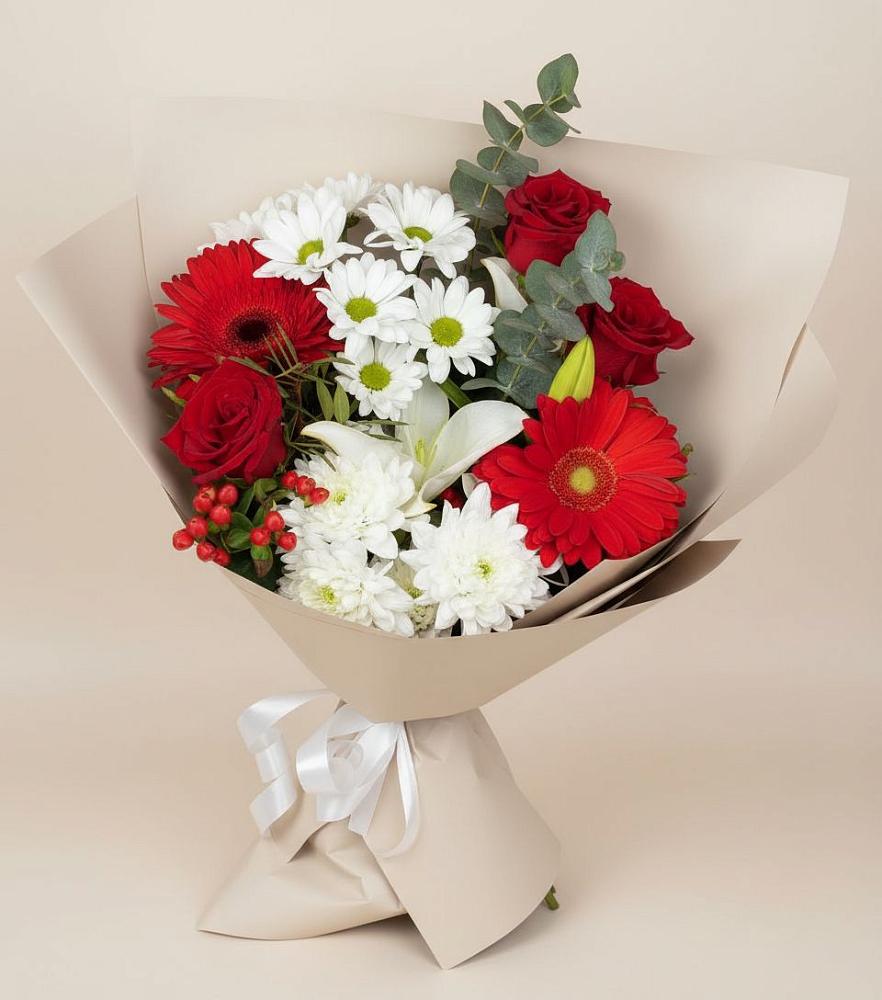 Букет цветов из: Розы, Хризантемы, Герберы и Лилии в Старом Победилово