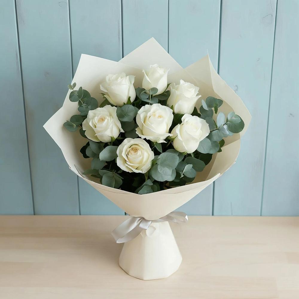 Букет Белые розы в Эвкалипте в Старом Победилово