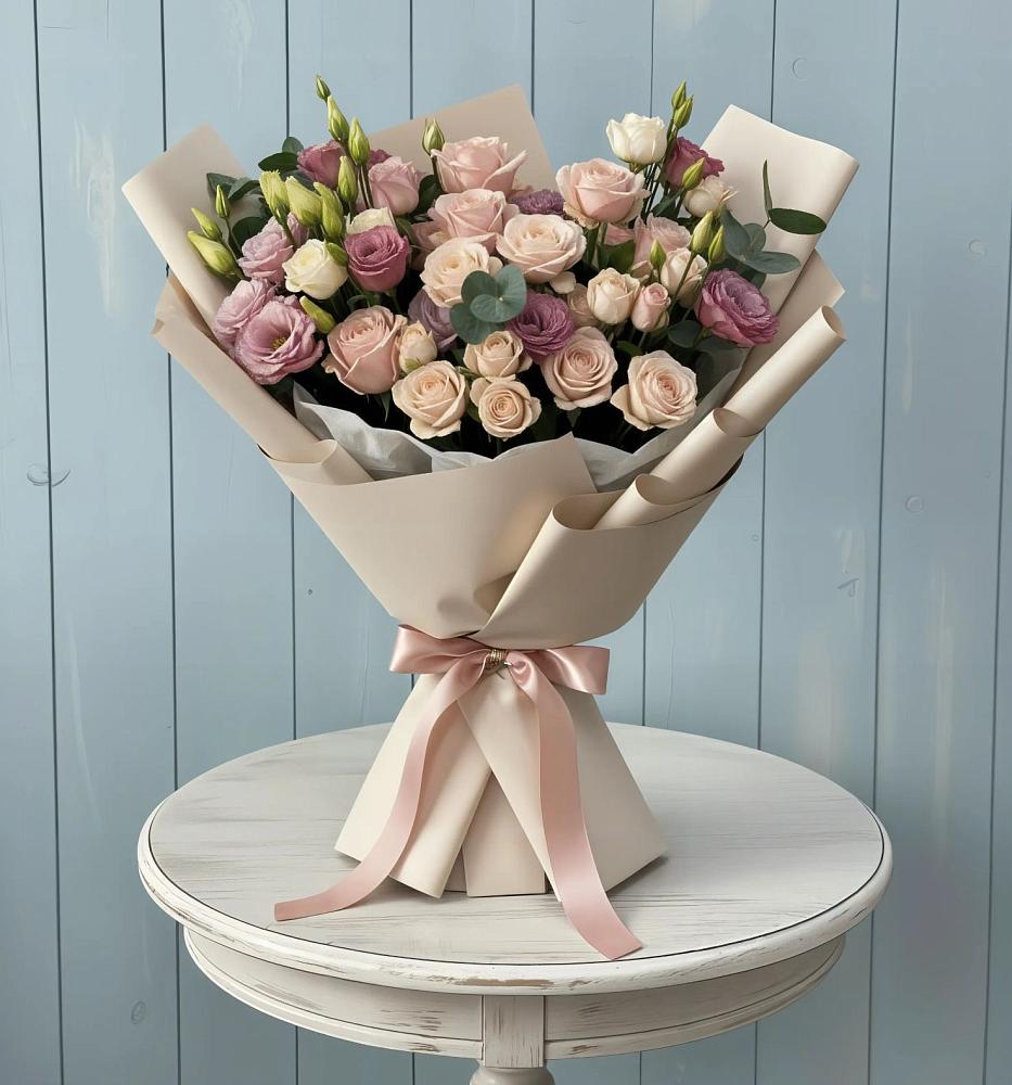 Букет цветов из: Розы и Лизиантусы в Старом Победилово