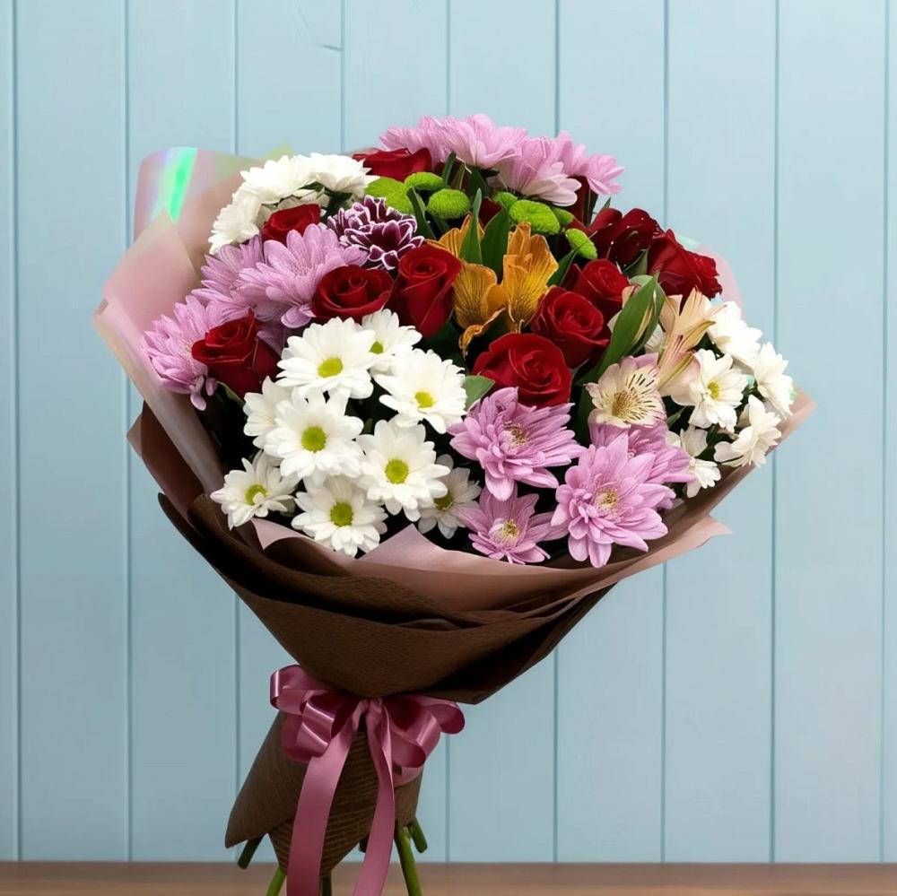 Букет цветов из: Розы, Хризантемы и Альстромерии в Старом Победилово