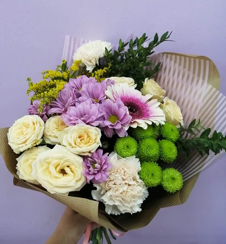 Букет цветов из: Хризантемы, Розы, Гвоздики и Герберы в Старом Победилово