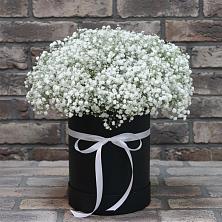 Цветочная композиция из Гипсофила в шляпной коробке в Старом Победилово